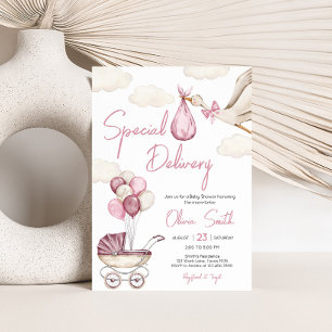 Girl Storck Special Delivery Baby Dusche Einladung