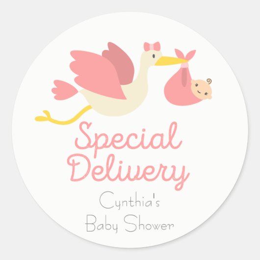 Girl Stork Baby Shower Stickers (Vorderseite)