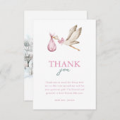 Girl Stork Es nimmt ein Village Winter Baby Dusche Dankeskarte (Vorne/Hinten)