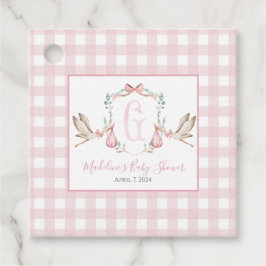 Girl Stork Pink Gingham Gefälteags Geschenkanhänger