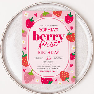 Girl Strawberry Berry Erste Geburtstagsparty Einladung