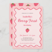 Girl Strawberry Berry Erster Geburtstag Einladung (Vorne/Hinten)
