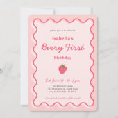 Girl Strawberry Berry Erster Geburtstag Einladung (Vorderseite)