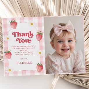 Girl Strawberry Berry Erster Geburtstag Foto Dankeskarte