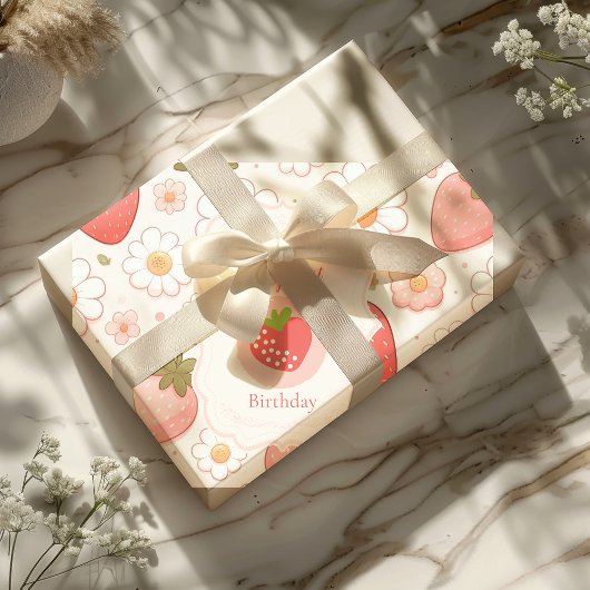 Girl Strawberry Berry Erster Geburtstag Party Geschenkpapier