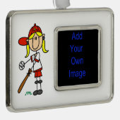 Girl Strichmännchen Baseball im Bat Gerahmte Ornam Rahmen-Ornament Silber (Rechts)