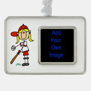 Girl Strichmännchen Baseball im Bat Gerahmte Ornam Rahmen-Ornament Silber