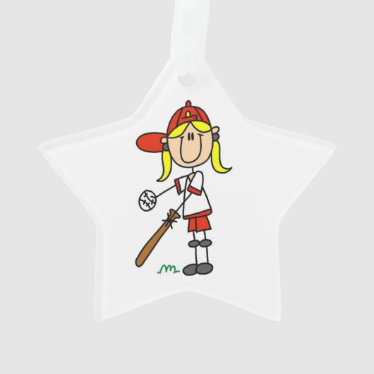 Girl-Strichmännchen-Baseball im Bat Ornament (Rückseite)