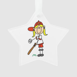Girl-Strichmännchen-Baseball im Bat Ornament