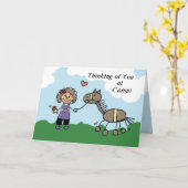 Girl Strichmännchen Horse Camp Denken Sie an Sie Karte (Gelbe Blume)