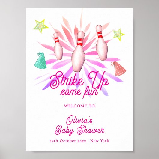 Girl Strike Up Bowling Baby Shower Welcome Poster (Vorne)