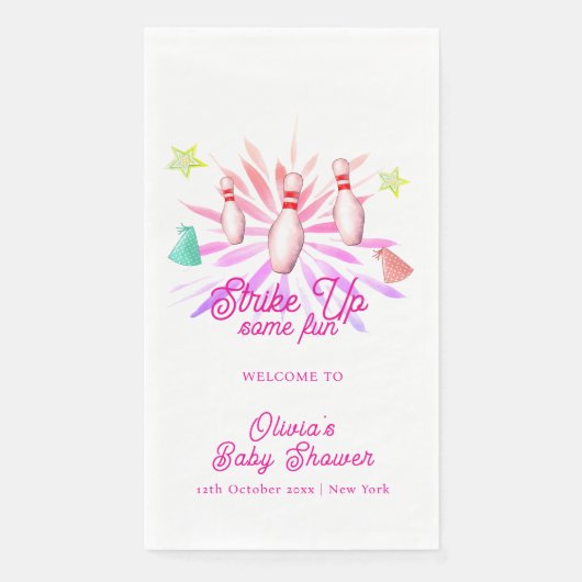 Girl Strike Up Bowling Baby Shower Welcome Serviette (Vorderseite)