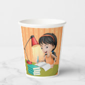 Girl Studying at Desk Doing Homework Pappbecher (Vorderseite)