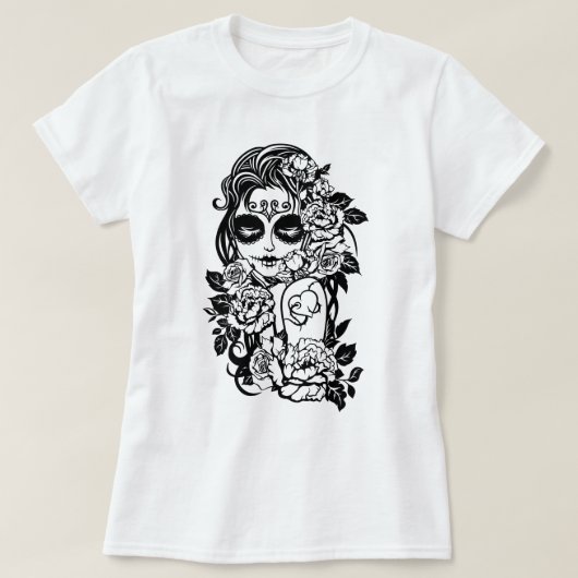 Girl Sugar Skull in Blume T-Shirt (Design vorne)