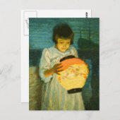 Girl Summer Night Blue Schlittgen Lantern Coast Postkarte (Vorne/Hinten)