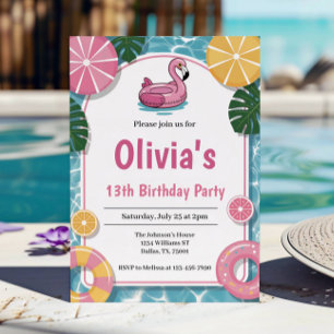 Girl Summer Pool Party Geburtstagsparty Einladung