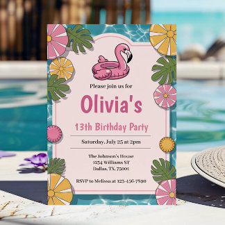 Girl Summer Pool Party Geburtstagsparty Einladung