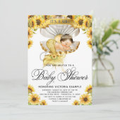 Girl Sunflower Baby Dusche Einladung (Stehend Vorderseite)