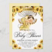 Girl Sunflower Baby Dusche Einladung (Vorne/Hinten)