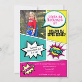 Girl Super Hero Birthday Party Einladung (Vorderseite)