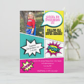 Girl Super Hero Birthday Party Einladung (Stehend Vorderseite)