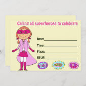 Girl Superheld Geburtstagseinladung ausfüllen Einladung (Vorne/Hinten)