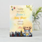 Girl Superhero Baby Dusche Einladung (Stehend Vorderseite)