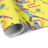 Girl Superhero 💥 Birthday Foto farbenfroh Geschenkpapier (Rolleneckpunkt)