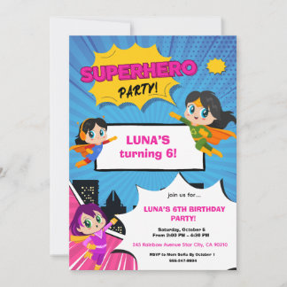Girl Superhero Birthday Invitation Einladung