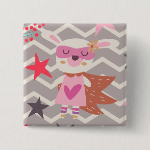 Girl Superhero Bunny Button