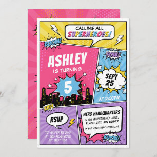Girl Superhero Comic Geburtstagseinladung Einladung