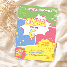 Girl Superhero Einladung zum Geburtstag Pastel Pin