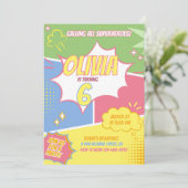 Girl Superhero Einladung zum Geburtstag Pastel Pin (Stehend Vorderseite)