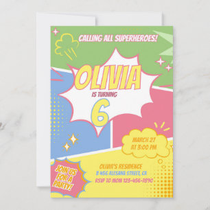 Girl Superhero Einladung zum Geburtstag Pastel Pin