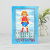 Girl Superhero Geburtstagsparty Einladung (Stehend Vorderseite)