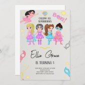 Girl Superheroes Einladung (Vorne/Hinten)