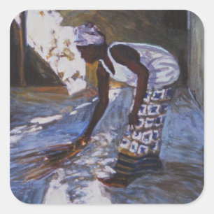 Girl Sweeping I 2002 Quadratischer Aufkleber