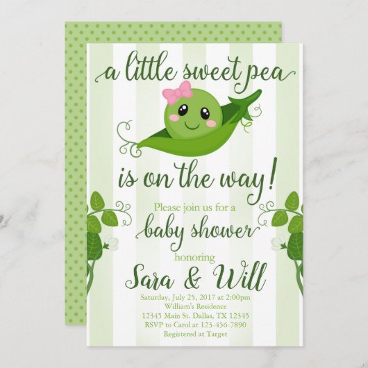 Girl Sweet Pea Pod Baby Dusche Einladung (Vorne/Hinten)