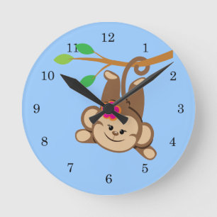 Girl Swinging Monkey Runde Wanduhr
