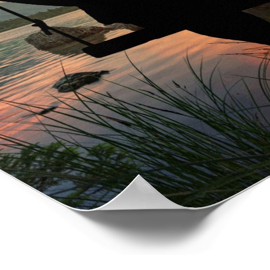 Girl Swinging Silhouette Lake Summer Sunset Poster (Ecke)