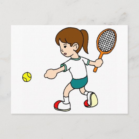 Girl Swings Tennis Racquet Postkarte (Vorderseite)