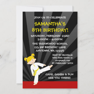 Girl Taekwondo Karate Yellow Belt Blonde Birthday Einladung