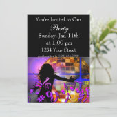 Girl-Tanz und lila Musiknoten Einladung (Stehend Vorderseite)