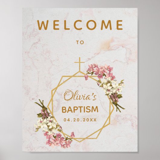 Girl Taufe Blumenmarmor Gold Orchideen Willkommen Poster (Vorne)