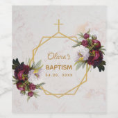 Girl Taufe Blumenmarmor Gold Peonies Butterfly Weinetikett (Einzelnes Label)