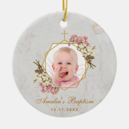 Girl Taufe Foto Rosa Orchideen Blumengoldmarmor Keramik Ornament