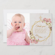 Girl Taufe Gold Cross Marmor Rosa Weiße Orchideen
