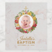 Girl Taufe Marmor Foto in Rose Kranz Weinetikett (Einzelnes Label)