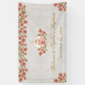 Girl Taufe Rosa Magnolia Gold Kalligrafie Foto Banner (Vertikal)