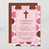 Girl-Taufe-Tipp Brown & Pink Polka-Punkte Einladung (Vorne/Hinten)